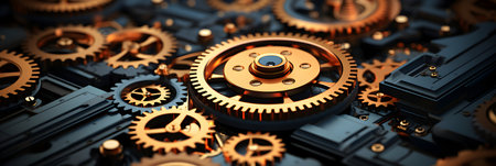 3d illustration of gears and cogwheels background. 3d renderingの素材