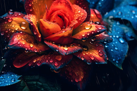 Beautiful bouquet of roses with water drops on the petalsの素材