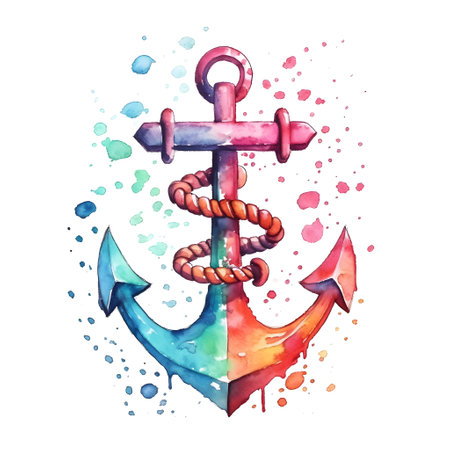 Anchor. Hand-drawn watercolor illustration on white backgroundの素材