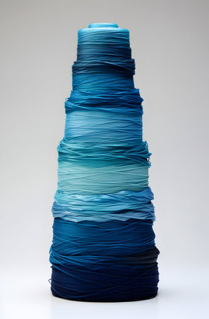 Stacks of blue paper on a white background. 3d renderingの素材