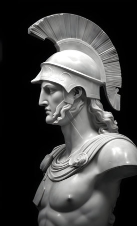 Statue of the ancient Greek god Horus. Black and white.の素材