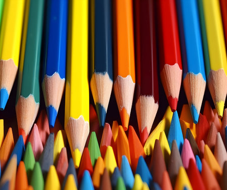 Colored pencils as a background, close-up, macroの素材