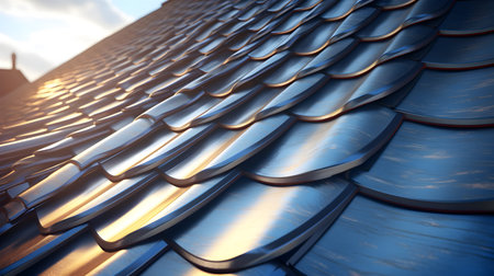 Roof of a modern house with metal shingles closeupの素材
