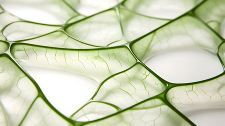 Close-up of green leaf on white background with copy space.の素材