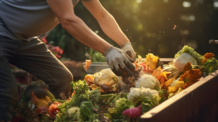 Farmer planting fresh vegetables in the vegetable garden. Gardening concept.の素材