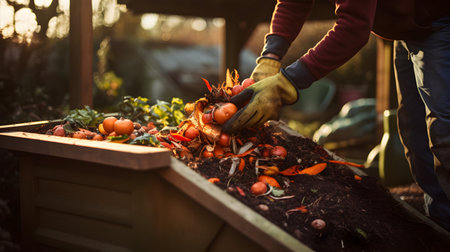 Close-up of a gardener's hands holding freshly harvested vegetablesの素材