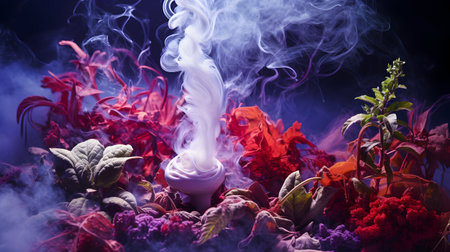 Smoke from the pipe of a hookah on a dark backgroundの素材