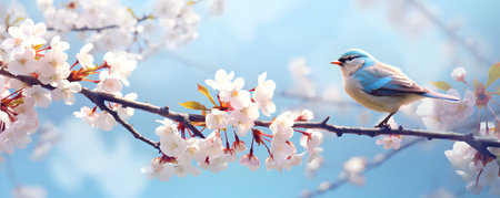 Bird on the branch of cherry blossoms in spring. Spring timeの素材