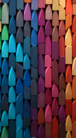 Colorful wooden background. Close-up of colored wooden pieces.の素材