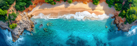 Aerial view of beautiful beach with turquoise water and white sand. Drone photography.の素材