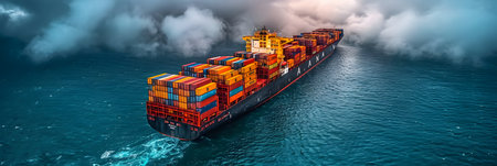 Cargo ship in the ocean. Freight transportation and logistics conceptの素材