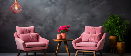 Pink armchairs in modern living room. 3d rendering illustration.の素材