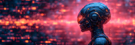 Cyborg woman on digital background 3D rendering. Computer digital image.の素材