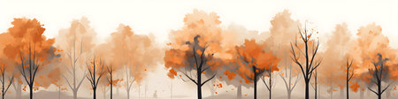 Autumn forest panoramic banner with orange and brown trees.の素材