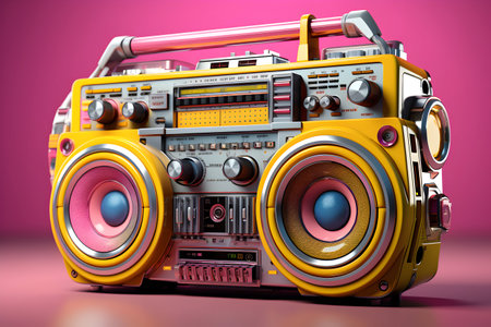 3d illustration of a yellow boombox on a pink backgroundの素材