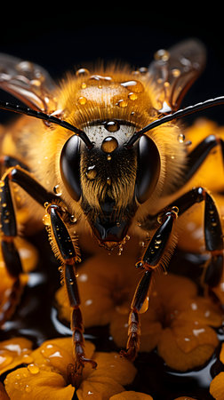 Macro shot of a bee on a yellow flower. Shallow depth of fieldの素材