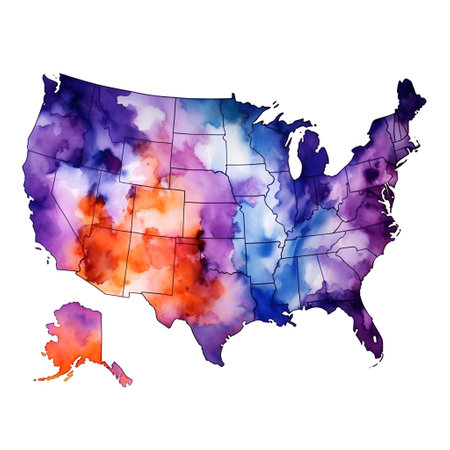 United States of America watercolor map isolated on a white background.の素材