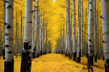 Aspen grove with yellow leaves in autumn, Colorado, USA.の素材