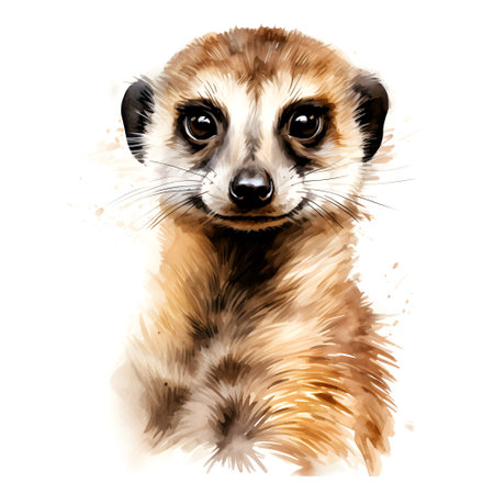 Watercolor portrait of meerkat. Hand drawn vector illustration.の素材