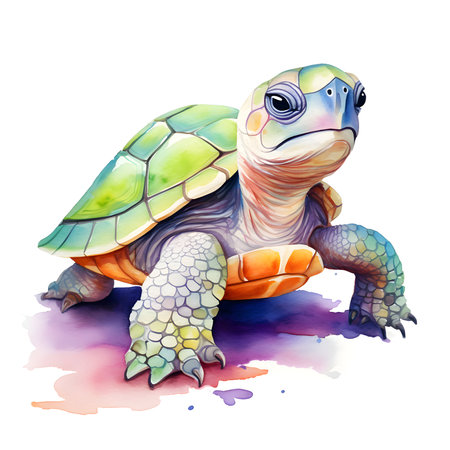 watercolor drawing of a turtle on a white background, vector illustrationの素材