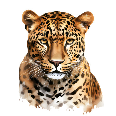 Leopard portrait isolated on white background. Hand drawn watercolor illustrationの素材