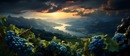 Panoramic view of vineyards in Lavaux region, Switzerlandの素材