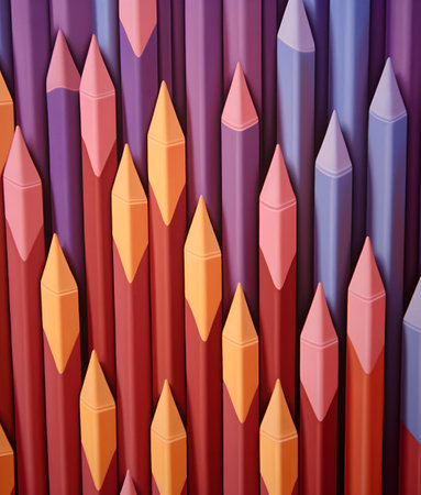colored pencils in a row on a white background, 3d illustrationの素材