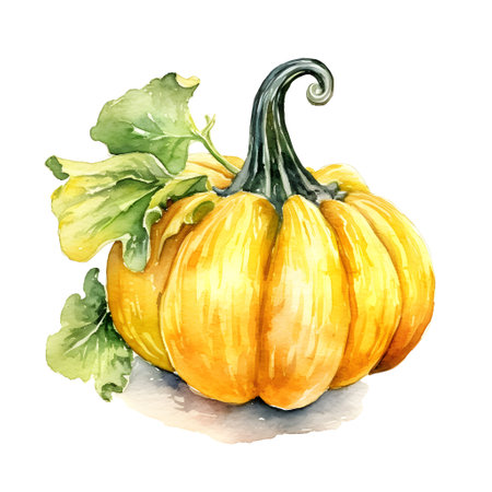 Pumpkin isolated on white background. Hand drawn watercolor illustrationの素材