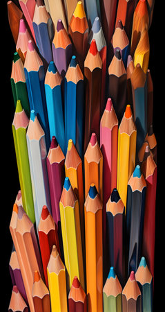 Colored pencils isolated on black background. Back to school.の素材