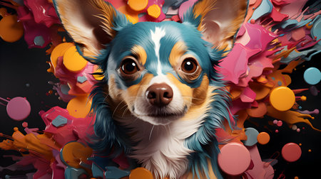 Funny portrait of Chihuahua dog with colorful splashesの素材