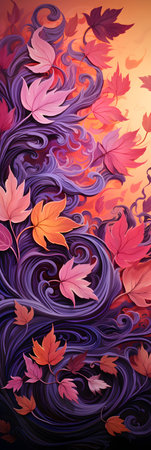 Autumn background with maple leaves and swirls. Vector illustration.の素材