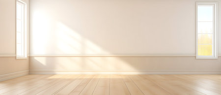 interior with white wall and wooden floor, 3d render illustrationの素材