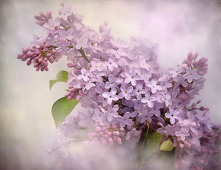 Beautiful lilac flowers on a light background. Vintage styles.の素材