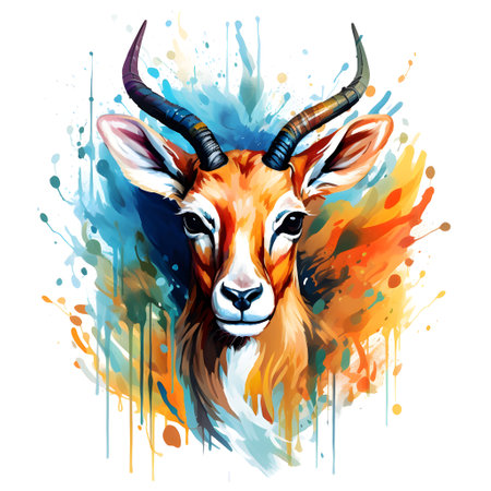 Watercolor illustration of a gazelle antelope on a white backgroundの素材