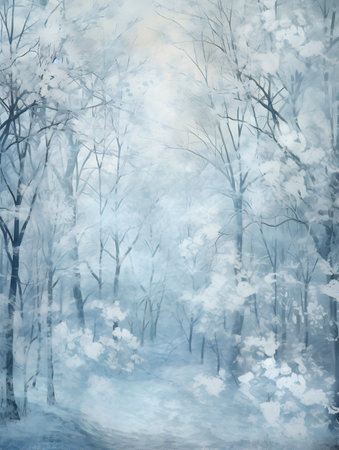 Winter forest with snow and fog. Digital painting. Vector illustration.の素材