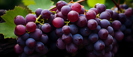 Ripe grapes on vineyards in autumn harvest, close-upの素材