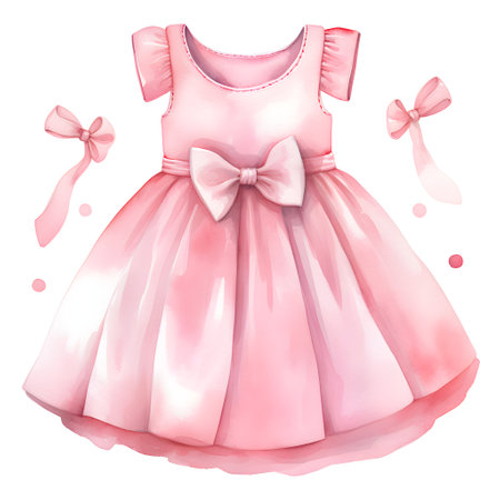 Pink dress with pink bow on a white background. Vector illustration.の素材