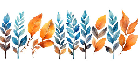 Watercolor set of autumn leaves isolated on white background. Hand drawn illustration.の素材