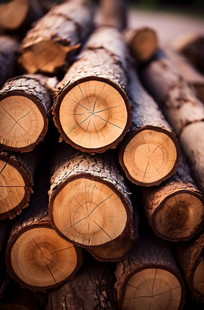 Close up of a pile of firewood. Woodpile background.の素材