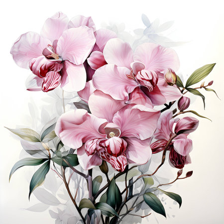 Bouquet of pink orchids on a light background.の素材