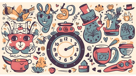 Cute hand drawn doodle set of time. Vector illustration.の素材