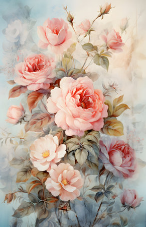 Beautiful floral background with watercolor roses. Hand-drawn illustration.の素材