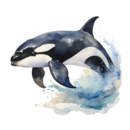 Illustration of a killer whale on a watercolor background, isolatedの素材