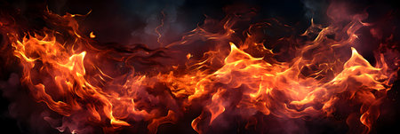 Fire flames on a black background. Fire texture. Burning fire.の素材