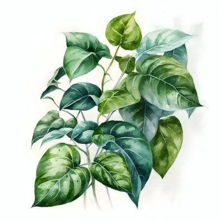 Watercolor illustration of green leaves. Hand drawn watercolor illustration.の素材