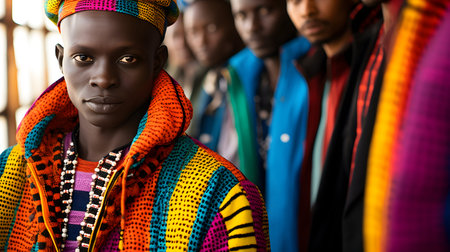 Portrait of a young African man in traditional clothes at the local market.の素材