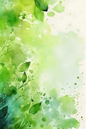 Watercolor background with green leaves. Vector illustration for your design.の素材