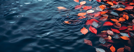 Fallen leaves on the surface of the water. Autumn background.の素材