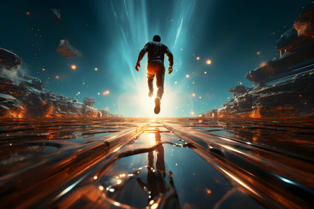 Man running in the space, 3d rendering. Computer digital drawing.の素材