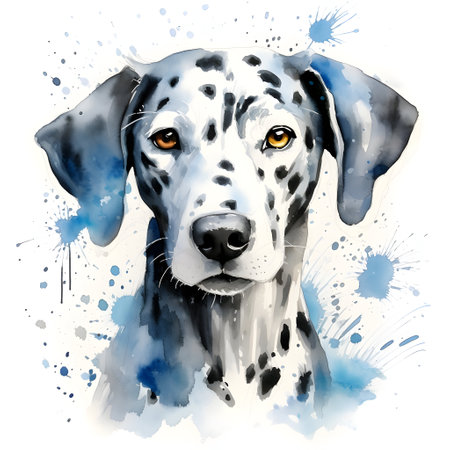 Dalmatian dog. Digital watercolor painting on white backgroundの素材